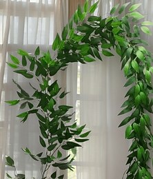 abordables -Guirlande de feuilles de saule artificielles, décoration murale suspendue de vignes vertes de 2 m, tenture murale en fausse feuille pour toile de fond de mariage, décoration de fête et de maison