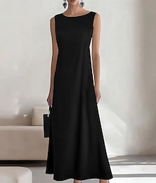 olcso -Női Hosszú ruha Maxi ruha hétköznapi ruha nyári ruha Divat Szabadtéri Parti Szabadság Normál Sima Ujjatlan Terített nyak Fekete Bor Medence Nyár