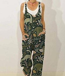 abordables -Mujer Normal Mono Ropa de calle Floral Sin Mangas Escote en Pico Bolsillo Estampado Calle Diario Ajuste regular Negro Blanco Amarillo Verano