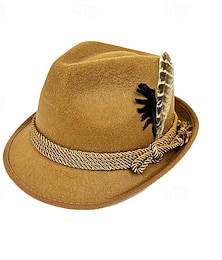 abordables -Hombre Sombrero de fieltro Sombrero de Oktoberfest Marrón oscuro Color Camello Modal Pluma Moda Casual Calle Diario Plano Filtro Solar Transpirable