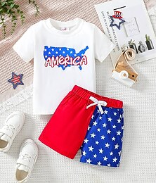 billiga -Karnival Pojkar 3D Bokstav T-shirt och shorts Kortärmad Sommar Mode Ledigt Småbarn 1-5 år Rund hals Årsdag Gata Lös passning