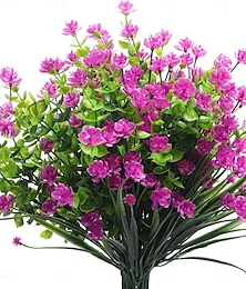 abordables -12 paquetes de flores artificiales para exteriores, eucalipto artificial, hierba de primavera, camelia y hojas de sauce de plástico, vegetación falsa resistente a los rayos UV para jardín, hogar,