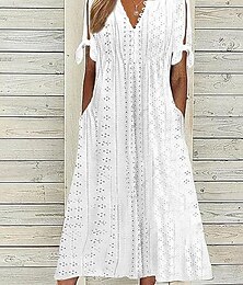 abordables -Mujer Vestido maxi Vestido de una línea Vestido de verano Casual Diario Ajuste regular Graphic Manga Corta Escote en Pico Negro Blanco Azul Marino Morado Verano