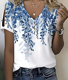 economico -Per donna Maglietta Floreale Grafico Geometrico Vintage Elegante Casual Manica Corta Scollo a V Top Regolari Quotidiano Weekend Stampato Bianco Blu Viola Verde Azzurro Estate Primavera
