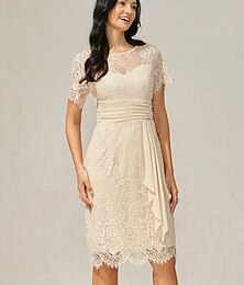 economico -Per donna Mini abito Abito di pizzo Elegante Cocktail party Standard Tinta unica Manica corta Girocollo Champagne Estate Primavera