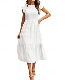 abordables -Femmes Robe Midi Robe Blanche Robe de remise des diplômes Mode Anniversaire Date Fête du thé Coupe régulière Uni Sans manches Col ras du cou Noir Blanche Vert Claire Vert Véronèse Été