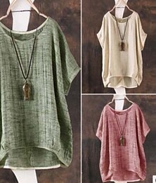 abordables -Mujer Camisa Color sólido Básico Casual Manga Corta Cuello Barco Tops regulares Diario Rojo Verde Trébol Caqui Verano
