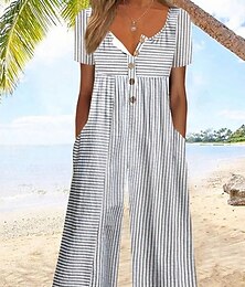 abordables -Femmes Normal Combinaison Actif Fleuri Manche Courte Jambe large Col rond Avec Poches Imprimé Vacances Quotidien Coupe régulière Blanche Vert Véronèse Bleu Été