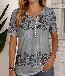 economico -Per donna Maglietta Floreale Grafico Piante Vintage Elegante Classico Manica Corta Girocollo Top Regolari Quotidiano Weekend Abbigliamento mare Bottoni A punto smock Stampato Rosso Viola Verde Grigio