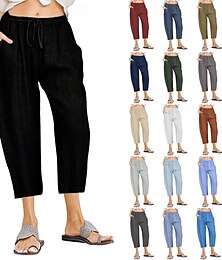 abordables -Femmes Pantalon en coton et lin Pantalon capri Slacks Streetwear Occasionnel Longueur mollet Naturel Uni Avec Poches Conception à cordon élastique Confortable Extérieur Extérieur Vacances Fête Rouge