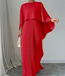 abordables -Femmes Robe Longue Maxi Robe Robe Décontractée Mode Manche Chauve-souris Extérieur Soirée Fête Coupe régulière Uni manche longue Col ras du cou Noir Rouge Beige Été