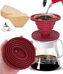 economico -Filtro per caffè pieghevole in gomma con 40 filtri di carta - gocciolatore per caffè pieghevole, facile da usare, macchina per caffè manuale rossa con 40 filtri di carta non sbiancati, filtro per