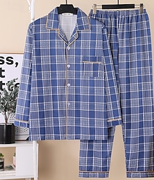 economico -Per uomo Pigiami Set Pigiama Top e pantaloni del pigiama 1 Set Plaid Moda Elegante Classico Casa Quotidiano Da letto Poliestere Comodità Morbido Bavero Manica Lunga Cardigan Pantalone Elastico in vita