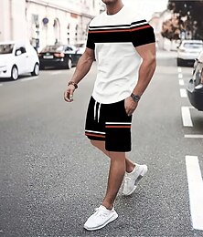 economico -Per uomo Strisce orizzontali 2 pezzi Set di magliette Top estivi Manica Corta Pantaloni corti Girocollo Canotta sportiva Casual Quotidiano All'aperto Casuale Quotidiano Stampa 3D Estate Bianco-nero