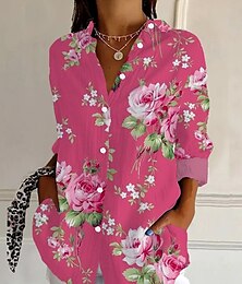 economico -Per donna Camicia Floreale Grafico Vintage Tropicale Quotidiano Manica Lunga Colletto a Camicia Top Regolari Lavoro Quotidiano Ferie Bottoni Stampato Rosa Estate Primavera