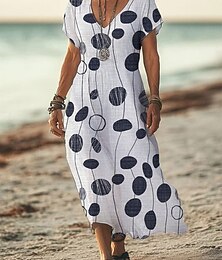 ieftine -Pentru femei Rochii Midi Rochii Tricou Rochie de Vară Rochie A line Vacanță Casual În aer liber Ieșire Plajă Fit standard Grafic Geometric Tribal Manșon scurt În V Verde Intens Roșu-aprins Bleumarin