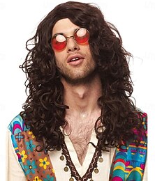 economico -Parrucca hippy groovy costumi parruccone rocker anni '80 Parrucche di Halloween