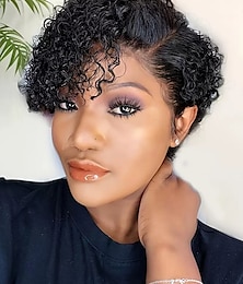 voordelige -Bob pruik menselijk haar korte kant voorpruiken voor zwarte vrouwen menselijk haar pruik pixie cut pruik voorgeplukt T-stuk kant voorpruik met babyhaar kleur 1b