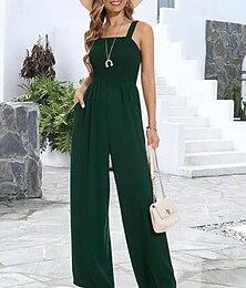 abordables -Femmes Normal Combinaison Streetwear Couleur Unie Sans manches Col en U Avec Poches Rue Quotidien Coupe régulière Noir Vin bleu marine Été