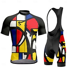 abordables -Homme Maillot et Cuissard Avec Bretelles Velo Cyclisme Manche Courte Rouge Vélo Des sports Graphique Géométrique À carreaux Vêtement Tenue