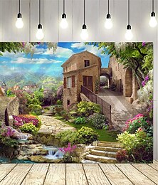 economico -Arazzo da parete con arazzo da giardino europeo, castello, casa, paesaggio, grande arazzo murale, decorazione, foto, sfondo, tappeto, tende, casa, camera da letto, soggiorno, decorazione