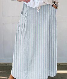 voordelige -Dames Rok A-lijn Bohemen Vintage Casual Maxi Hoge taille Rokken Gestreept Zak Afdrukken Micro-elastisch Straat Dagelijks blauw Bruin Abrikoos Grijs Zomer Polyester Katoenmix