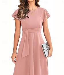 abordables -Femmes Mini Robe Robe de Cocktail Robe d'invité de mariage Robe en Chiffon Robe ajustée et évasée Élégant Fête Boho Coupe régulière Uni Manche Courte Col ras du cou Noir Rose Claire Vin Été