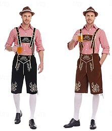 economico -Oktoberfest Abiti Lederhosen Camicia Bavarese Monaco di Baviera Prati Per uomo Carnevale Festa della birra Panno in stile tradizionale