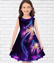 halpa -Tyttöjen 3D Perhonen Mekko Hihaton Kesä Kevät Loma Päivittäin Pyhäpäivä Prinsessa Kaunis Makea Lapset 4-12 vuotta Rento mekko A linjainen mekko Polvipituinen Normaali