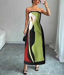 preiswerte -Damen Langes Kleid Maxikleid Freizeitkleid Sommerkleid Mode Outdoor Party Ferien Normale Passform Farbblock Ärmellos Kalter Schulter-Ausschnitt Blau Orange Grün Sommer