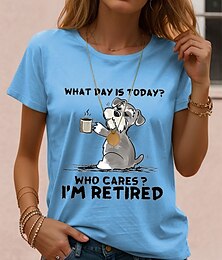 abordables -Camiseta de mujer gráfica de jubilado con letra de animal vintage estilo clásico de manga corta cuello redondo con estampado azul púrpura verde verano primavera