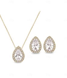 economico -Set di gioielli da sposa, 1 set di orecchini con zirconi e strass, collana, elegante set di gioielli da donna per matrimoni, feste e occasioni speciali.