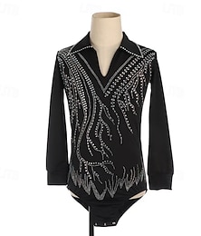 abordables -Trajes de patinaje artístico para hombres y niños, ropa de competición de entrenamiento de alta elasticidad, ropa clásica de patinaje sobre hielo de manga larga con cristales y diamantes de imitación.
