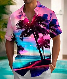 economico -Per uomo Albero di Cocco Paesaggio Piante Tropicali Camicia hawaiana estiva Camicia con Bottoni Camicia Aloha Manica Corta Hawaiano Ferie Abbigliamento mare Estate Primavera Collo ripiegato Stampa 3D
