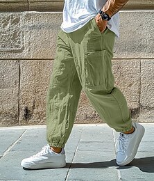 זול -בגדי ריקוד גברים מכנסי פשתן מכנסיים מכנסי קיץ מכנסיים רחבים שרוולים אלסטיים אחיד קומפורט נושם באורך מלא קזו'אל יומי חגים חופשה אופנתי שחור לבן