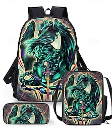 お買い得  -男の子用ドラゴンをテーマにした3点バックパックセット。バックパック、クーラーバッグ、ペンケース付き。明るいブルーのデザイン。学校、旅行、普段使いに最適。ルース・トンプソン