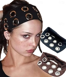 economico -Fascia elastica con occhielli scavati per donne, stile Y2K, per ragazze, punk, grunge, ampia fascia per capelli, accessorio per capelli casual ed elastico.