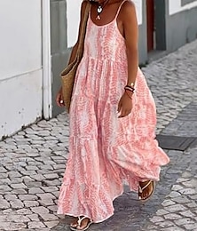 abordables -Femmes Robe Longue Maxi Robe Robe Décontractée Robe évasée Robe Nuisette Robe bohème Mode Extérieur Soirée Fête Coupe régulière Teinture par nouage Sans manches Bretelles spaghetti Noir Rose Claire