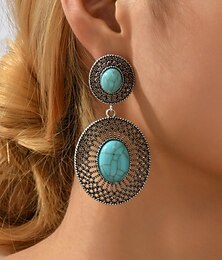 abordables -Pendientes colgantes de turquesa bohemios para mujer: joyas vintage de estilo occidental con detalles de plumas y cuentas para fiestas, festivales y ropa informal.