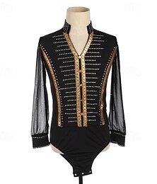 abordables -Trajes de patinaje artístico para hombres y niños, ropa de competición de entrenamiento de alta elasticidad, ropa clásica de patinaje sobre hielo de manga larga con cristales y diamantes de imitación.