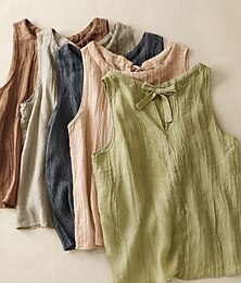 abordables -Femmes Ensembles inspirés du lin Gilet en coton et lin Chemisier Uni Moderne Occasionnel Sans manches Col ras du cou Hauts Réguliers Quotidien Fête Sortir Rose Claire Rouge Vert Abricot Été