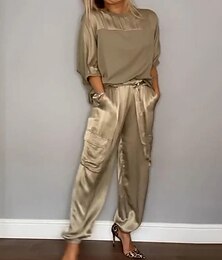 economico -Completo da Donna di 2 Pezzi Moda Streetwear Pantaloni Giornalieri Manica 3/4 Collo Rotondo Colore Solido Casual Giornaliero Nero Bianco Rosso Estate Vestibilità Regolare
