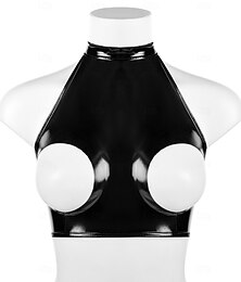 preiswerte -Neckholder-Top aus Kunstlatex mit Cut-Outs Glänzendes Finish Damen Shinny Lederfetisch Nasser Look Kostüm für Nachtclub Pride Parade Pride-Monat Halloween Karneval Erwachsene