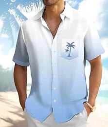 economico -Per uomo Albero di Cocco Gradiente di Colore Piante Tropicali Camicia hawaiana estiva Camicia con Bottoni Camicia Aloha Manica Corta Hawaiano Vacanza Estate Primavera Collo ripiegato Stampa 3D
