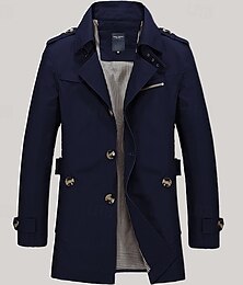 billiga -Herr Övergångsjacka Trenchcoat Trenchcoat Dagligen Vår & Höst Polyester Vindtät jacka Ytterkläder Kläder Vintage Solid färg Hakslag
