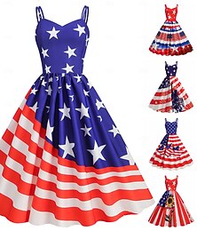 ieftine -Rochie Mini Patrotică pentru Femei Rochie A Line Rochie Slip Rochie cu Umeri Descoperiți Casual Înaintare Regulă Fit Steagul American Fără Mâneci Bretele Spaghete