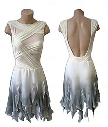economico -Abito da pattinaggio artistico Per donna Ragazze Pattinaggio sul ghiaccio Vestito Bianco Foro per il pollice tintura sfumata Alta elasticità Professionale Competizione Vestiti da pattinaggio sul