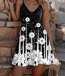 preiswerte -Damen Minikleid A-Linien-Kleid Sommerkleid Unterkleid Urlaub Casual Alltag Regular Fit Blumenmuster Grafik Ärmellos V-Ausschnitt Schwarz Rosa Blau Grün Sommer