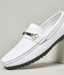 economico -mocassini bianchi da uomo con elegante fibbia in metallo, plantare confortevole e design slip-on, ideali per eventi casual eleganti e abbigliamento casual da lavoro