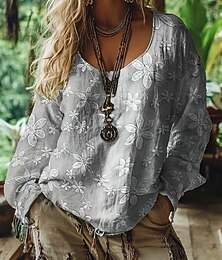 levne -Dámská westernová halenka boho košilová halenka s květinovým vzorem moderní ležérní dlouhý rukáv výstřih do V běžné tílko denní sváteční na večer potisk šedá podzimní